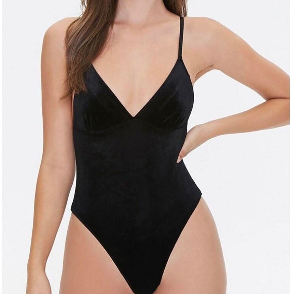 Black Ribbed V-Neck Bodysuit